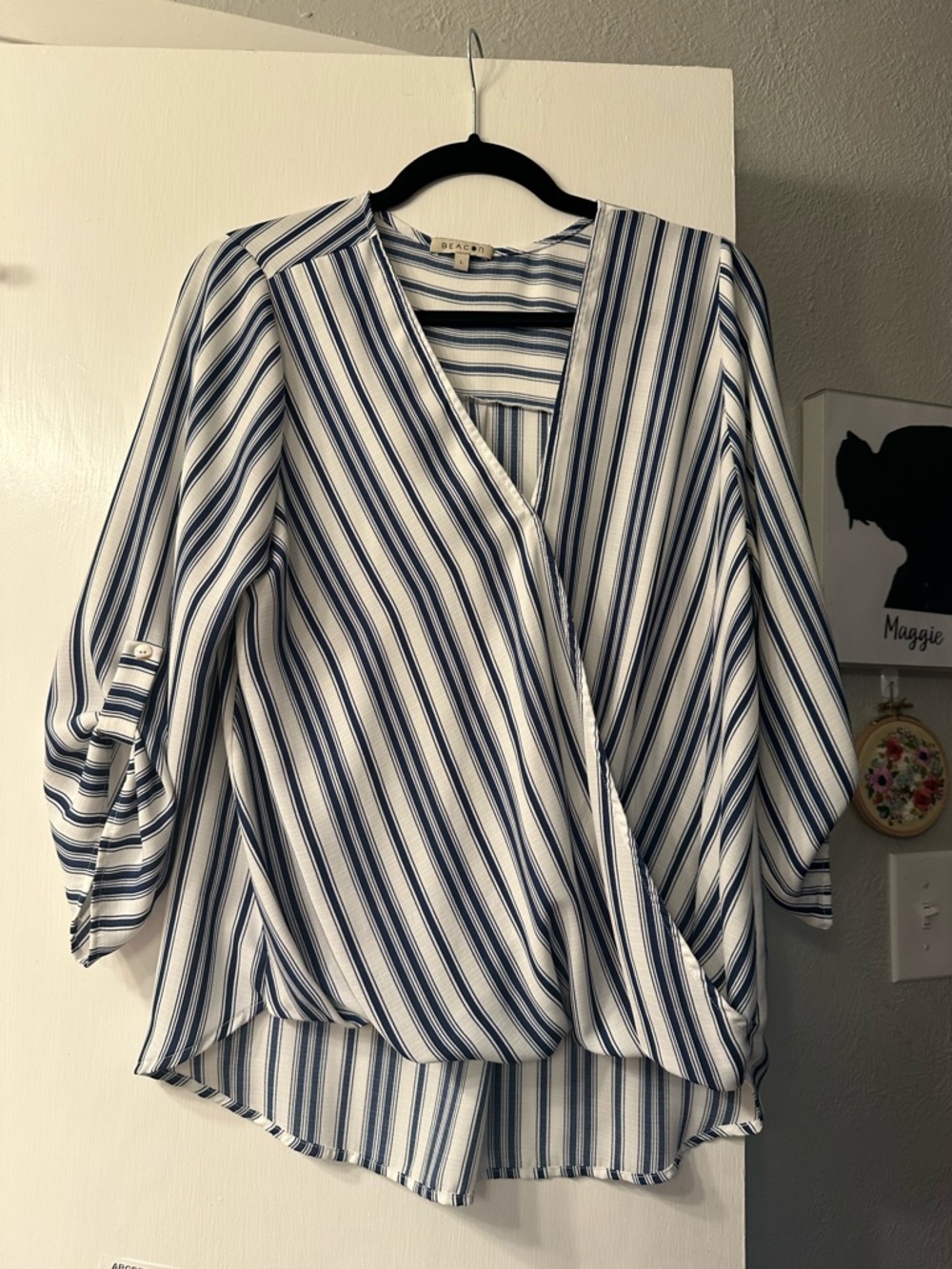 Beacon Blue & White Striped Surplice Blouse